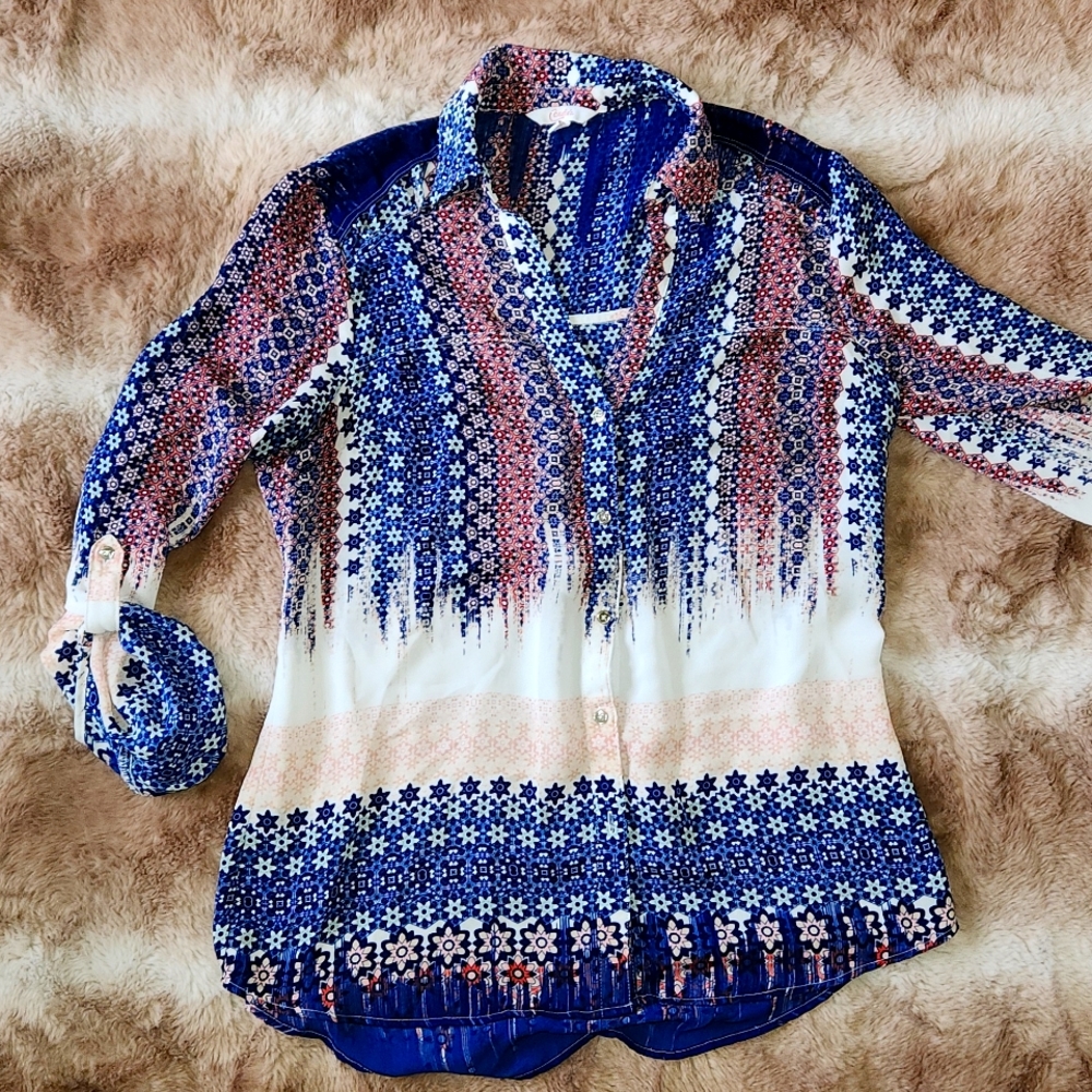 Candies Multi Color Button Down - Picture 2 of 4
